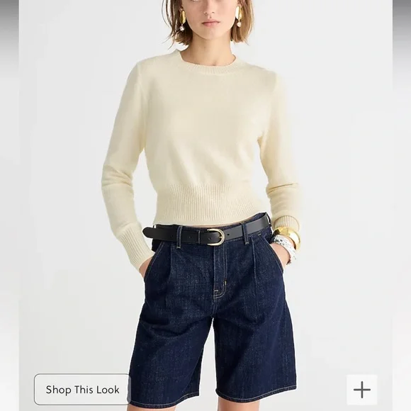 J. Crew Cashmere shrunken crewneck sweater Heather Muslin Beige BG654 NEW MEDIUM - Picture 2 of 9